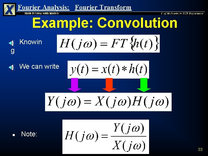 Fourier Analysis: Fourier Transform Example: Convolution n Knowin g n n We can write