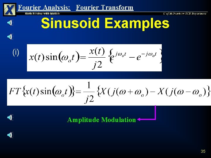 Fourier Analysis: Fourier Transform Sinusoid Examples (i) Amplitude Modulation 35 