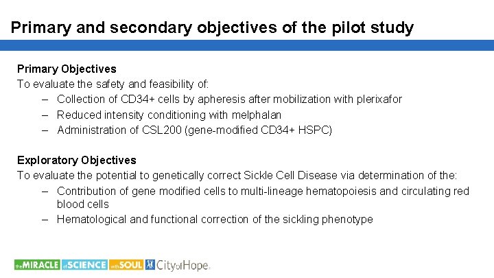 Primary and secondary objectives of the pilot study Primary Objectives To evaluate the safety