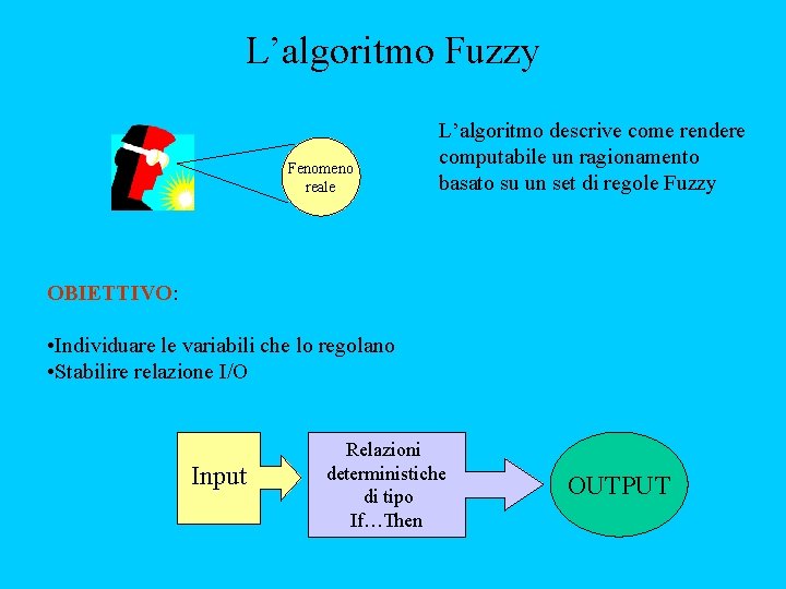 L’algoritmo Fuzzy Fenomeno reale L’algoritmo descrive come rendere computabile un ragionamento basato su un