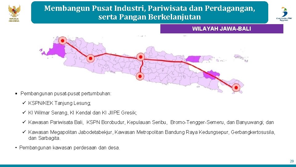 REPUBLIK INDONESIA Membangun Pusat Industri, Pariwisata dan Perdagangan, serta Pangan Berkelanjutan WILAYAH JAWA-BALI §