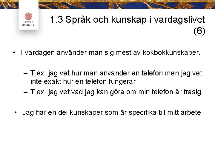 1. 3 Språk och kunskap i vardagslivet (6) • I vardagen använder man sig