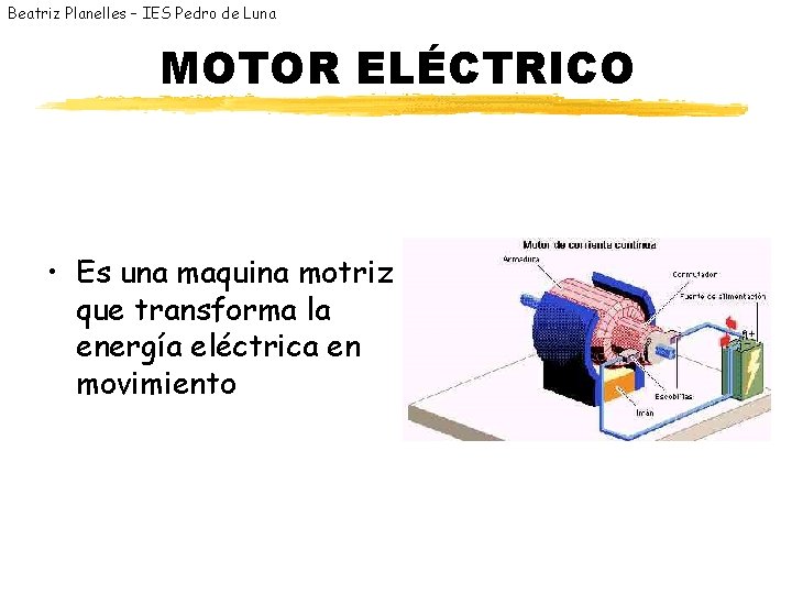 Beatriz Planelles – IES Pedro de Luna MOTOR ELÉCTRICO • Es una maquina motriz