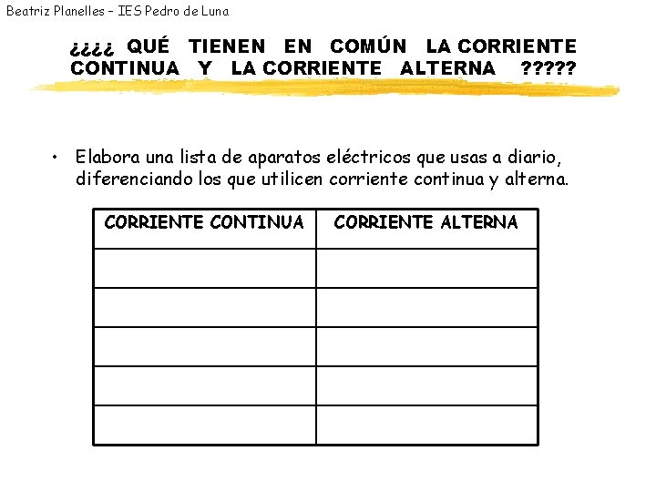 Beatriz Planelles – IES Pedro de Luna ¿¿¿¿ QUÉ TIENEN EN COMÚN LA CORRIENTE