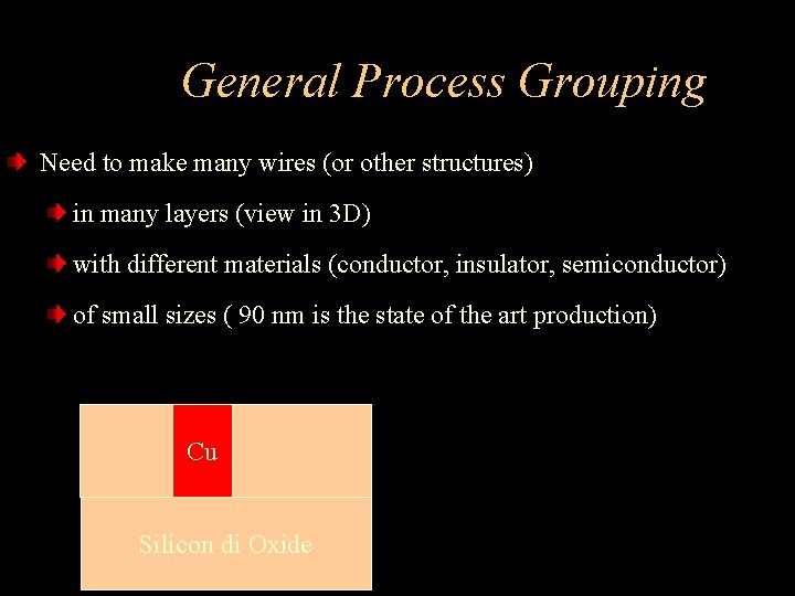 General Process Grouping Need to make many wires (or other structures) in many layers
