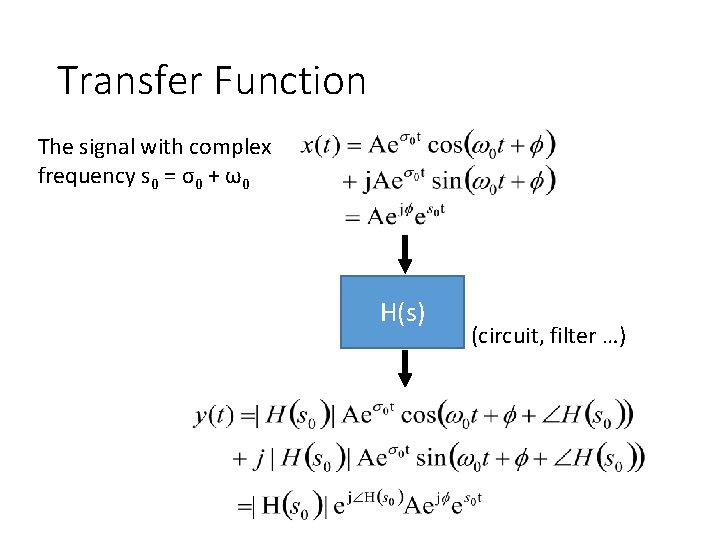 Transfer Function The signal with complex frequency s 0 = σ0 + ω0 H(s)