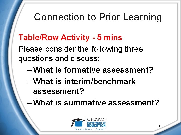 Connection to Prior Learning Table/Row Activity - 5 mins Please consider the following three
