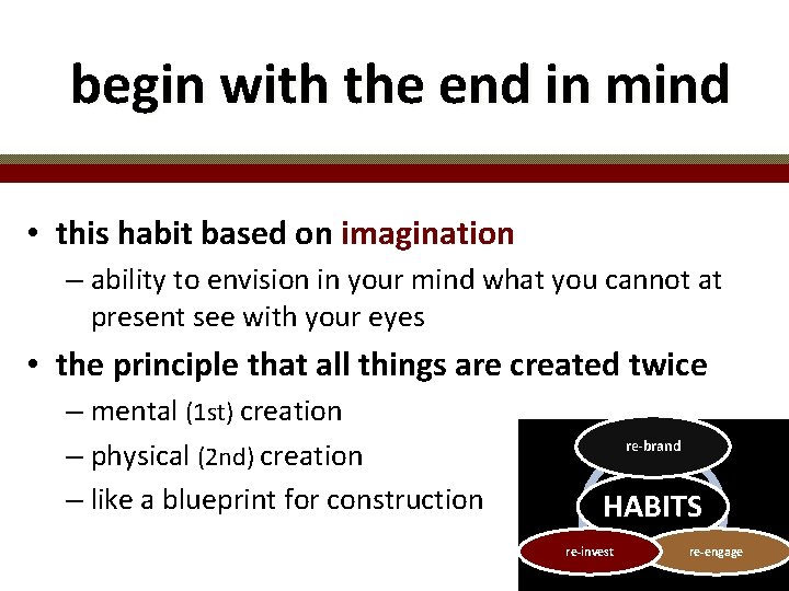 begin with the end in mind • this habit based on imagination – ability