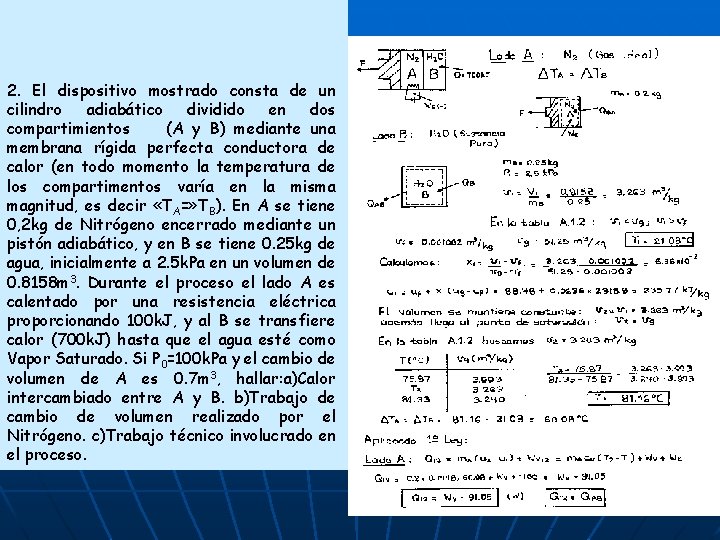 2. El dispositivo mostrado consta de un cilindro adiabático dividido en dos compartimientos (A