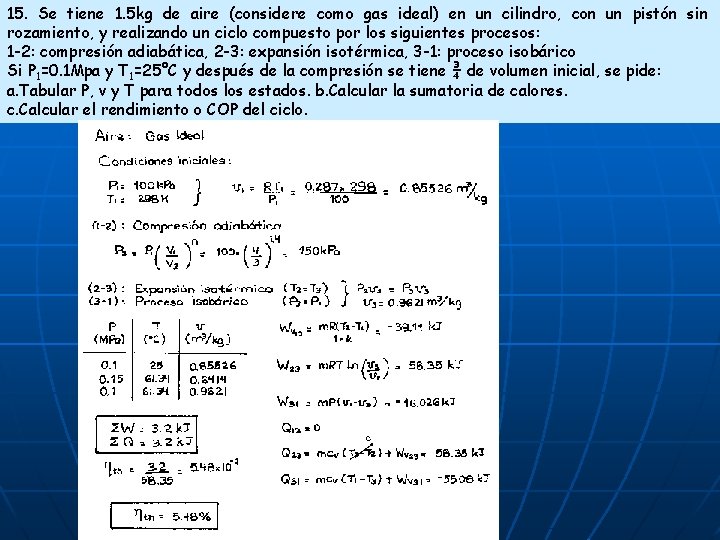 15. Se tiene 1. 5 kg de aire (considere como gas ideal) en un