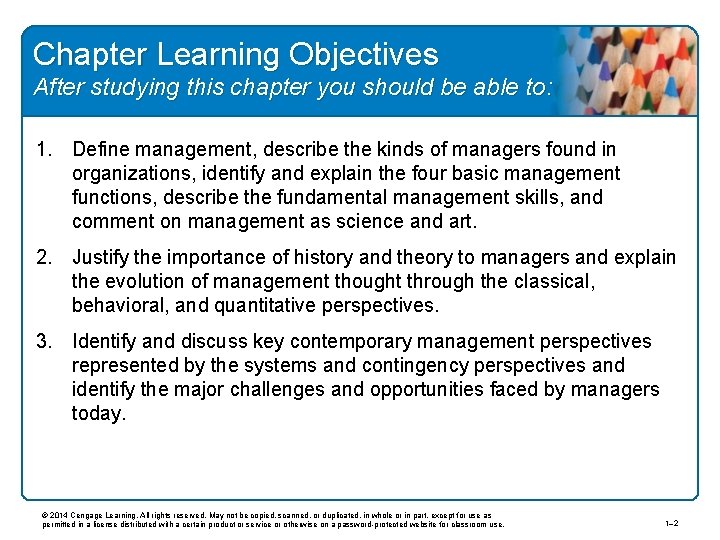 Chapter Learning Objectives After studying this chapter you should be able to: 1. Define