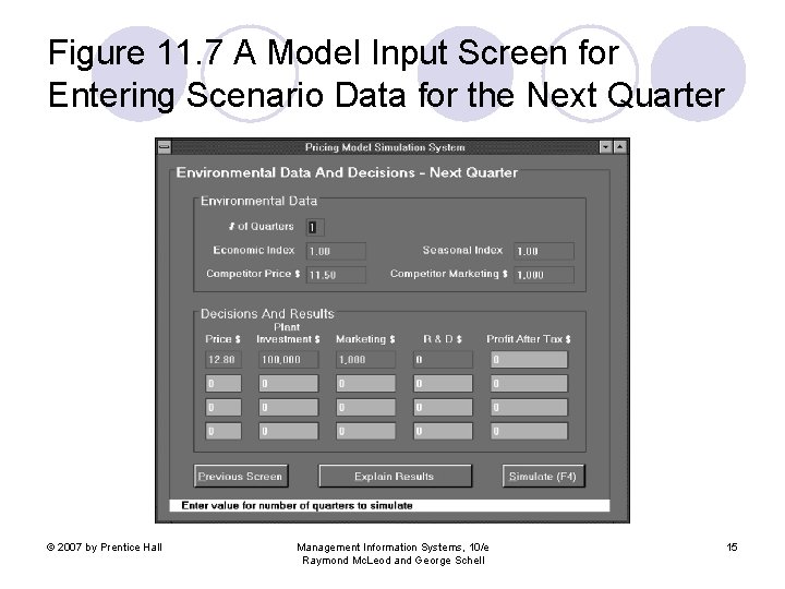 Figure 11. 7 A Model Input Screen for Entering Scenario Data for the Next