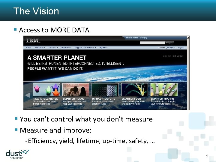 The Vision § Access to MORE DATA § You can’t control what you don’t
