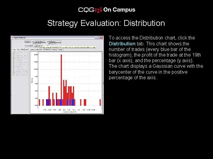 Strategy Evaluation: Distribution To access the Distribution chart, click the Distribution tab. This chart