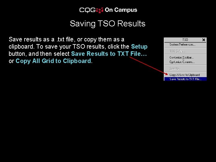 Saving TSO Results Save results as a. txt file, or copy them as a