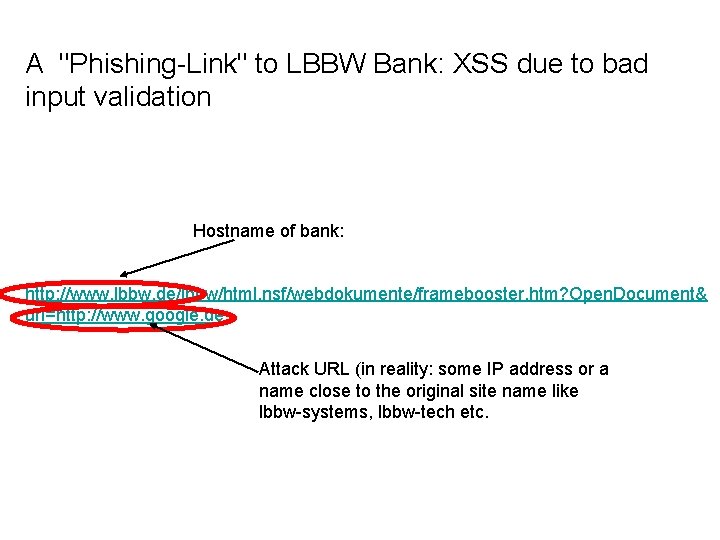 A "Phishing-Link" to LBBW Bank: XSS due to bad input validation Hostname of bank: