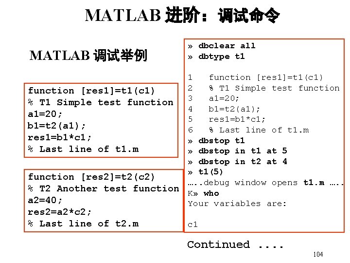 MATLAB 进阶：调试命令 MATLAB 调试举例 » dbclear all » dbtype t 1 1 function [res