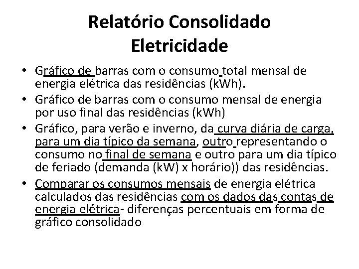 Relatório Consolidado Eletricidade • Gráfico de barras com o consumo total mensal de energia