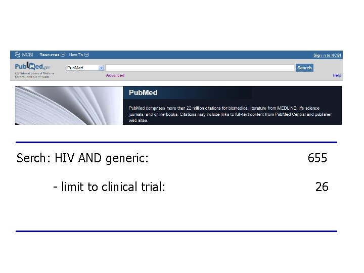 Serch: HIV AND generic: - limit to clinical trial: 655 26 