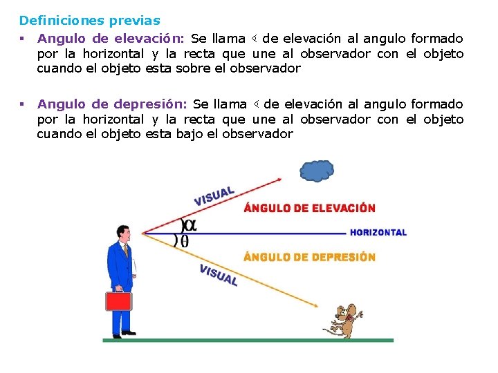 Definiciones previas § Angulo de elevación: Se llama ∢ de elevación al angulo formado