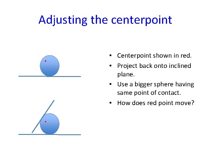 Adjusting the centerpoint • Centerpoint shown in red. • Project back onto inclined plane.