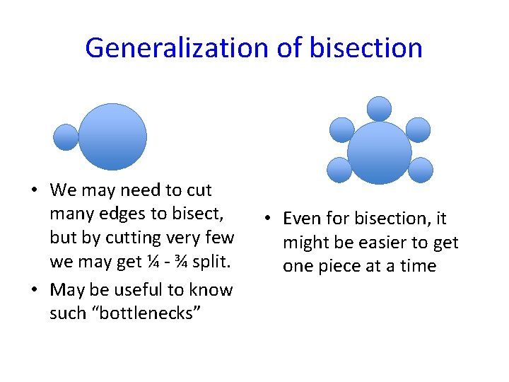 Generalization of bisection • We may need to cut many edges to bisect, but