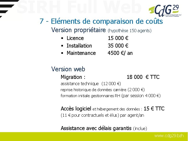 SIRH Full Web 7 - Eléments de comparaison de coûts Version propriétaire (hypothèse 150