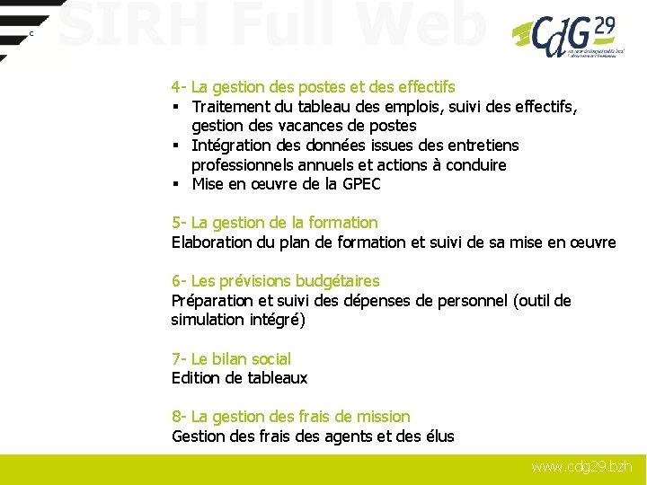 c SIRH Full Web 4 - La gestion des postes et des effectifs §