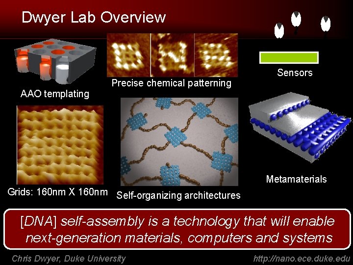 Dwyer Lab Overview AAO templating Precise chemical patterning Sensors Metamaterials Grids: 160 nm X