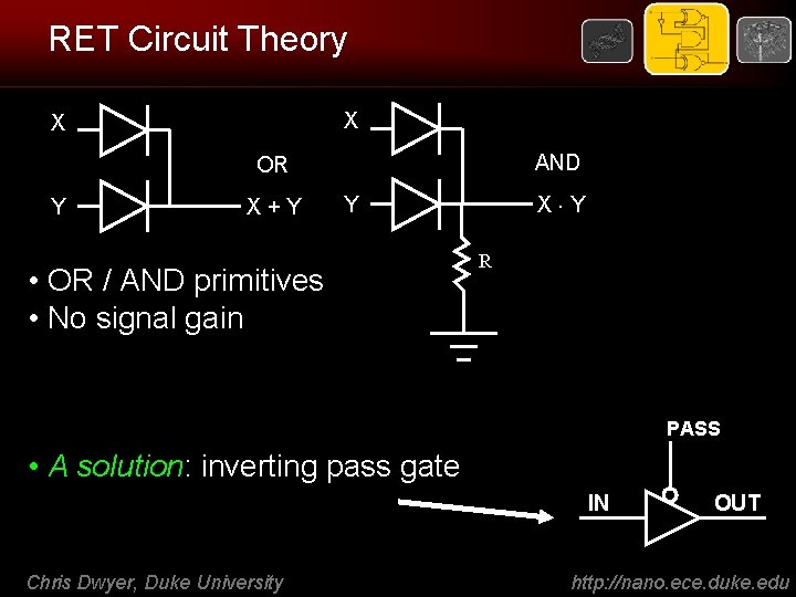 RET Circuit Theory X X AND OR Y X+Y X Y Y • OR