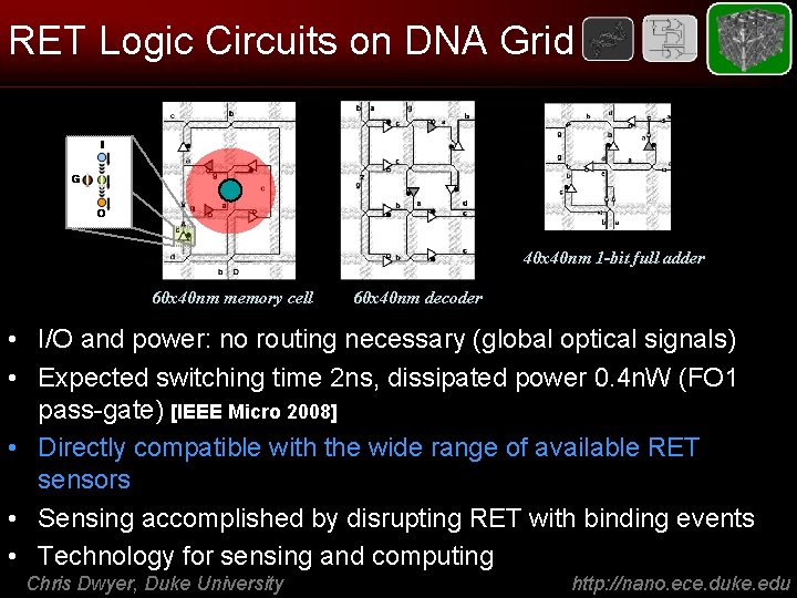 RET Logic Circuits on DNA Grid 40 x 40 nm 1 -bit full adder