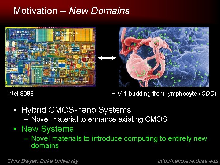 Motivation – New Domains Intel 8088 HIV-1 budding from lymphocyte (CDC) • Hybrid CMOS-nano