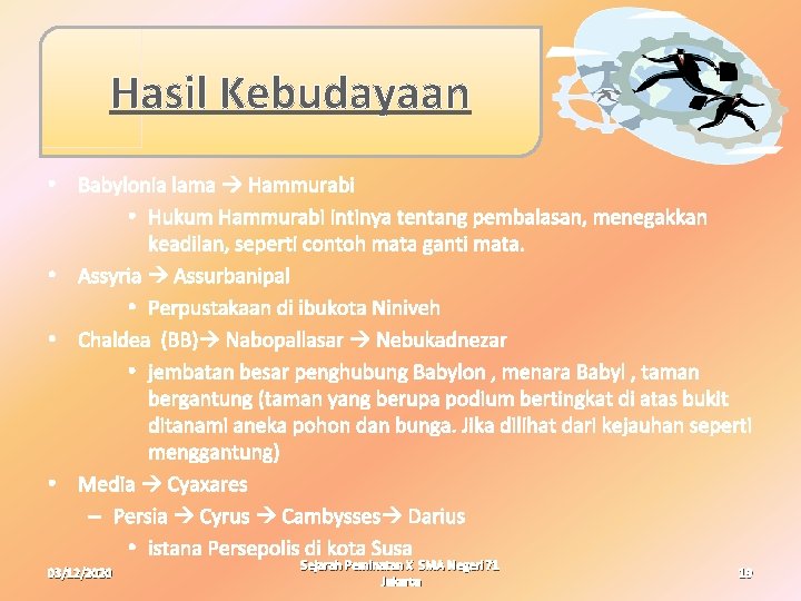 Hasil Kebudayaan • Babylonia lama Hammurabi • Hukum Hammurabi intinya tentang pembalasan, menegakkan keadilan, Hasil Kebudayaan • Babylonia lama Hammurabi • Hukum Hammurabi intinya tentang pembalasan, menegakkan keadilan,