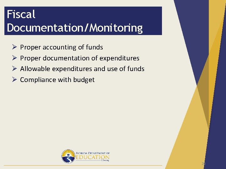 Fiscal Documentation/Monitoring Ø Ø Proper accounting of funds Proper documentation of expenditures Allowable expenditures