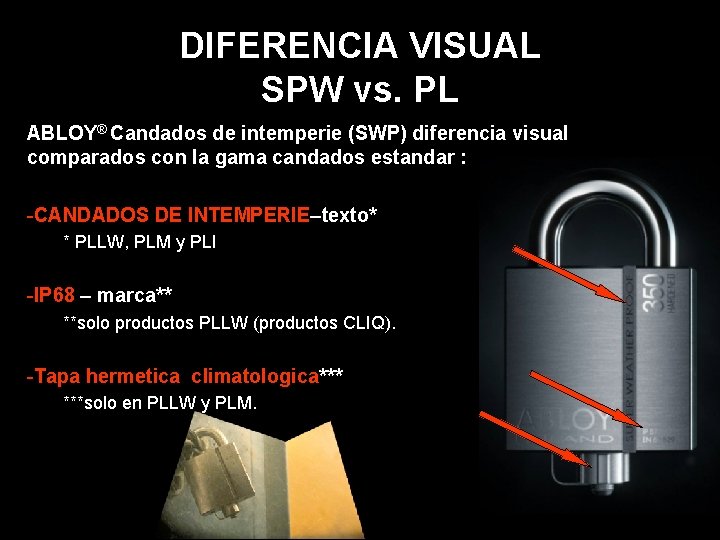 DIFERENCIA VISUAL SPW vs. PL ABLOY® Candados de intemperie (SWP) diferencia visual comparados con