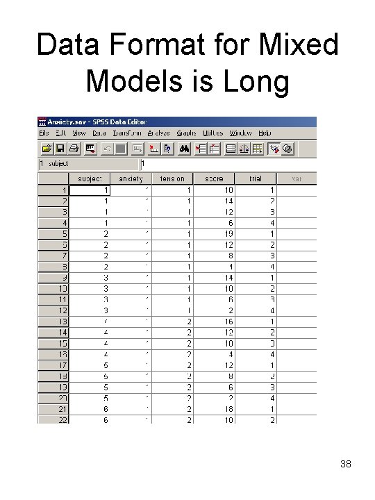Data Format for Mixed Models is Long 38 