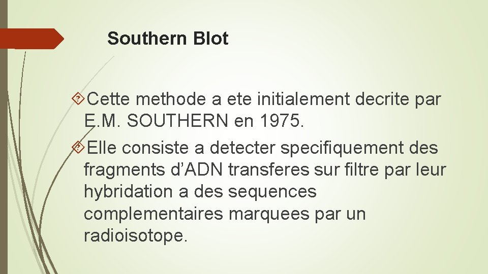 Southern Blot Cette methode a ete initialement decrite par E. M. SOUTHERN en 1975.