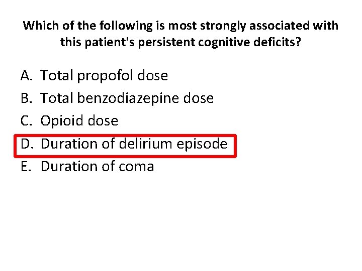 Which of the following is most strongly associated with this patient's persistent cognitive deficits?