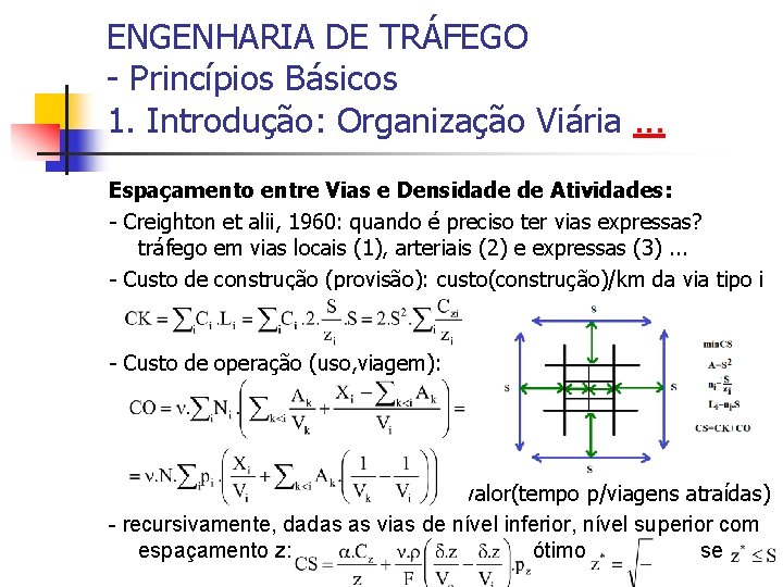 ENGENHARIA DE TRÁFEGO - Princípios Básicos 1. Introdução: Organização Viária. . . Espaçamento entre