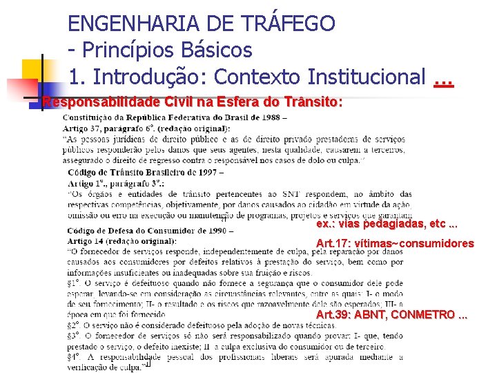 ENGENHARIA DE TRÁFEGO - Princípios Básicos 1. Introdução: Contexto Institucional. . . Responsabilidade Civil