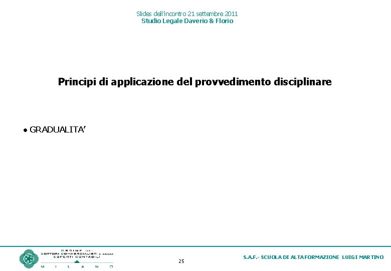 Slides dell’incontro 21 settembre 2011 Studio Legale Daverio & Florio Principi di applicazione del