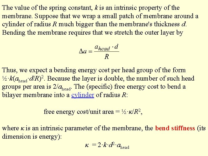 The value of the spring constant, k is an intrinsic property of the membrane.