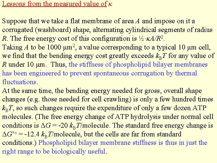 Lessons from the measured value of κ Suppose that we take a flat membrane