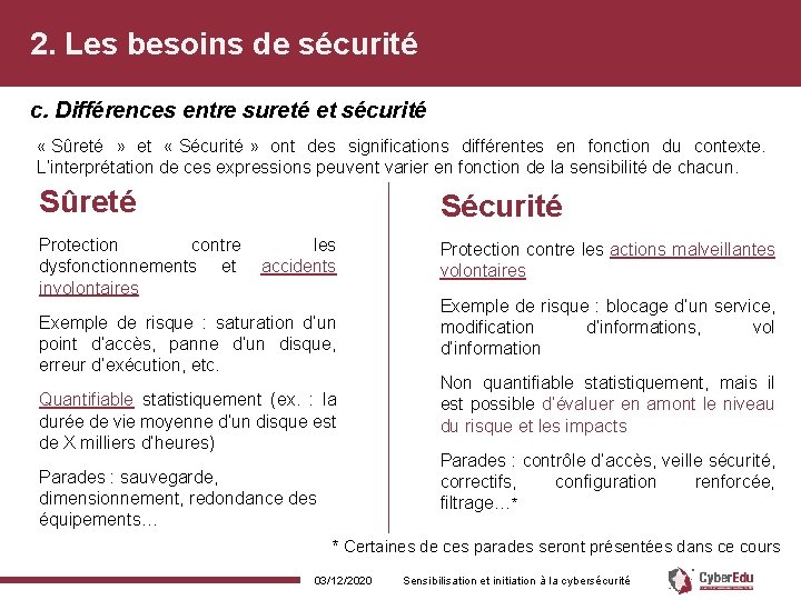 2. Les besoins de sécurité c. Différences entre sureté et sécurité « Sûreté »