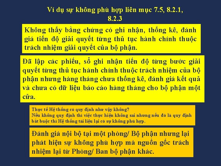 Ví dụ sự không phù hợp liên mục 7. 5, 8. 2. 1, 8.