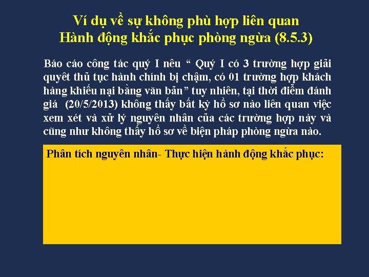 Ví dụ về sự không phù hợp liên quan Hành động khắc phục phòng