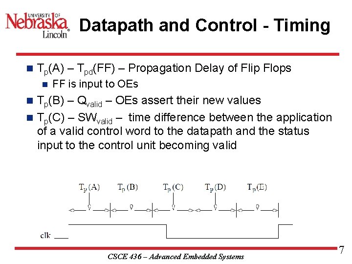 Datapath and Control - Timing n Tp(A) – Tpd(FF) – Propagation Delay of Flip