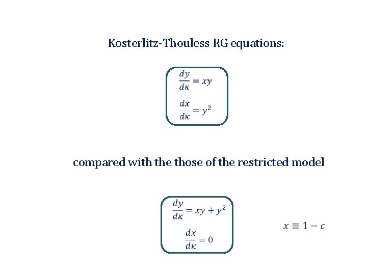 Kosterlitz-Thouless RG equations: compared with the those of the restricted model 