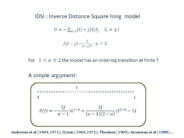IDSI : Inverse Distance Square Ising model A simple argument: ++++++---------++++++++++ 1 L Anderson