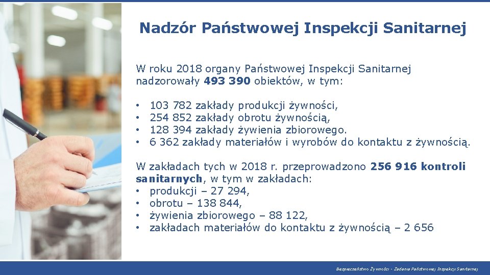 Nadzór Państwowej Inspekcji Sanitarnej W roku 2018 organy Państwowej Inspekcji Sanitarnej nadzorowały 493 390 Nadzór Państwowej Inspekcji Sanitarnej W roku 2018 organy Państwowej Inspekcji Sanitarnej nadzorowały 493 390